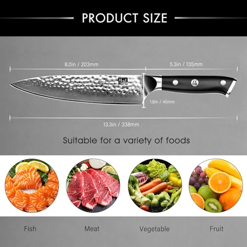 Image of SHAN ZU Chef Knife, 8 Inch Damascus Steel Knife
