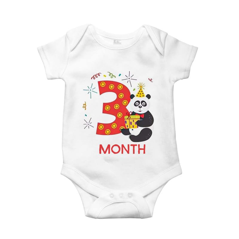 Image of Monthly Birthday Romper for Newborn Baby | Unisex Half Sleeve Bodysuit with Envelope Neck | Soft Cotton Outfit with 1 to 12 Month Print | Comfortable Infant Wear for Boys & Girls