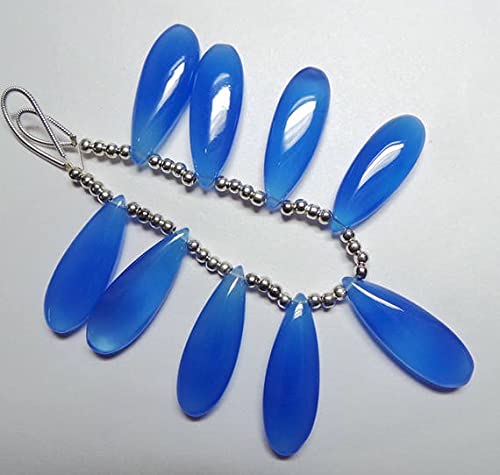 Chalcédoine bleu cobalt briolette poire lisse 30x10mm pour création bijoux originaux
