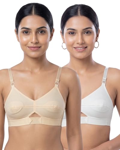 Image of Brida Sajini Women's Cotton Round Stitch Bra | Full Coverage | Single Layered | Non-Padded | Wireless | Saree Bra for Heavy Bust | Daily Use | Combo