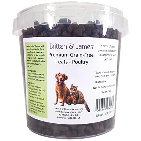 Britten & James Premium Grain Free Dog Treats & Cat Treats - Poultry 1kg - in a Stay Fresh 2L Tub Cover