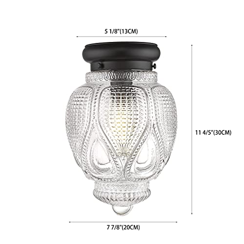 Dsmjfu Black Semi Flush Mount Ceiling Light Fixture Globe Blown Glass Shade Close To Ceiling Lighting For Vintage Farmhouse Antique Indoor Lighting #TOP3