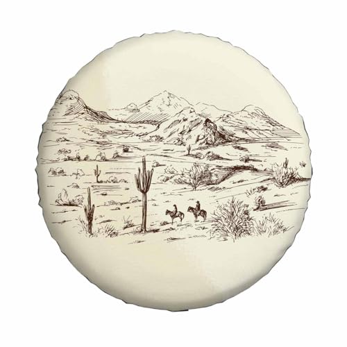 Image of Cowboys Spare Tire Cover Wild West Desert Horse Riding Animal Cactus Lanscape Prairie Hill Wheel Covers for RV Tires Camper Tire Case Protectors for Trailer Rv SUV Truck Travel Trailer 17 in