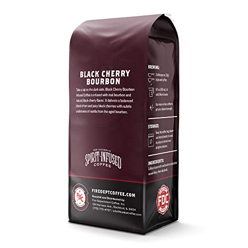 Black Cherry Bourbon Infused Coffee | Non-Alcoholic | Made By Fire Department Coffee | 12 Oz Whole Bean Coffee | Natural Black Cherry Flavor With Real Bourbon, Small Batch, Kosher Coffee | Helps Support Veterans And First Responders | Certified Veteran Owned #TOP1