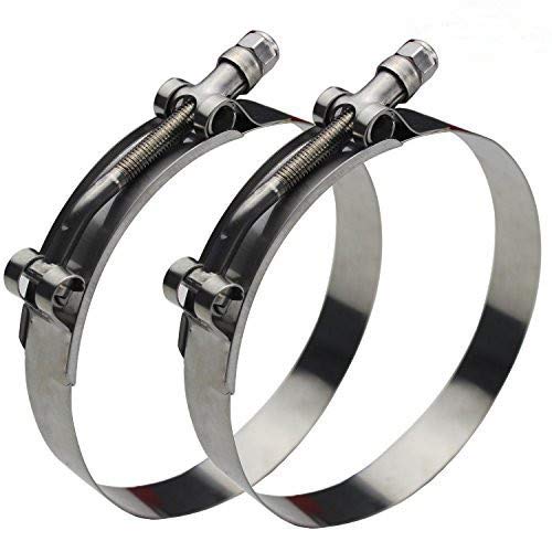 Ronteix Full 304 Stainless Steel Adjustable Hose Clamp Lock Nut T-Bolt Clamps (83~91mm, 2 Pack) for 3'' Hose
