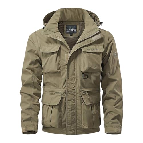 Men's Casual Jackets Outdoor Functional Workwear Jacket with Removable Hood and Sleeves Versatile Pockets