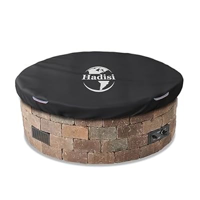 Hadisi Large Round Built In Stone Firepits Cover,Waterproof Dustproof Outdoor Built In Fire Pit Cover 57" Dia X7.9 H(Black)