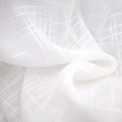 Jinchan Linen French Door Curtain With Open Weave Door Curtain 40 Inches Long Drape Rod Pocket 1 Panel Curtain Light-Filtering Privacy Window Decor 1 Tieback Included White Semi-Sheer #TOP5