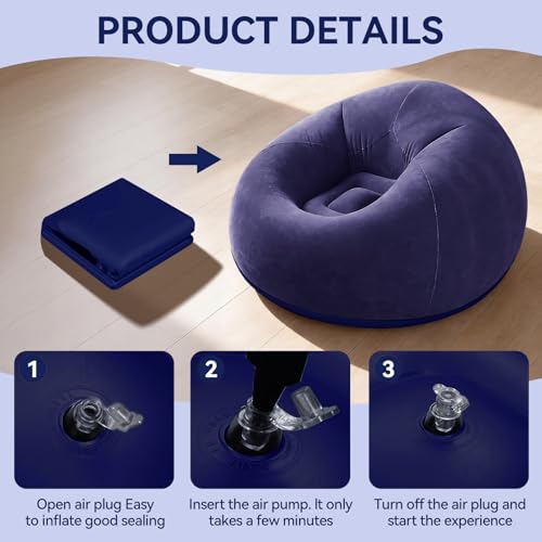 Image of 6 Pcs Bean Bag Chairs for Adults Inflatable Chairs with Electric Air Pump Blow up Couch Folding Portable Inflatable Couch Lazy Sofa for Reading Living Room Camping (Blue)