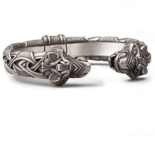Norse Tradesman Viking Wolf Cuff Bracelet With Celtic Knot - Men & Women - One-Size-Fits-All - Semi-Adjustable Bangle #TOP12
