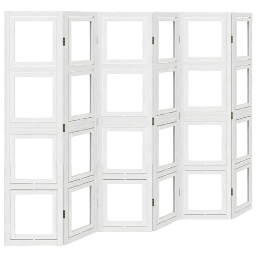 Biombo Interior, Partición de Separación Separador de Habitación Pantalla de Privacidad Partición de Separación 6 Paneles Blanco Madera de Paulownia Sólida