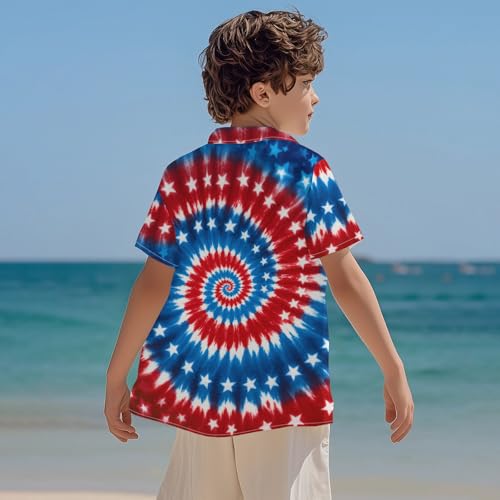 Image of Kids Tie-dye Hawaiian Shirt 80s Button Down Retro Short Sleeve Casual Beach Tropical Funny Party Outfits for Boys
