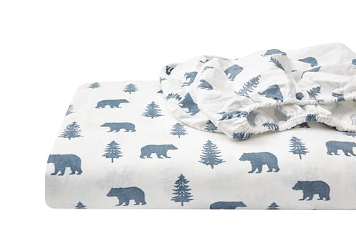 Image of Eddie Bauer - Flannel Sheets Twin Size, Anti-Pilling & Wrinkle Resistant Cotton, Touchably Soft for All-Season Comfort - Bed Sheets with Matching Pillowcase & Fitted Sheet (Bears and Trees Blue)