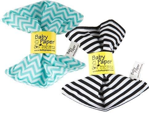 Baby Paper – 2 Pack of Crinkly, Sensory Toys, Black & White Stripe, Turquoise Zig Zag