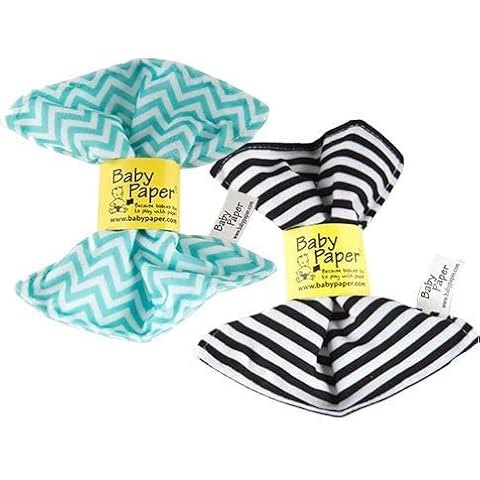 Baby Paper – 2 Pack of Crinkly, Sensory Toys, Black & White Stripe, Turquoise Zig Zag Cover