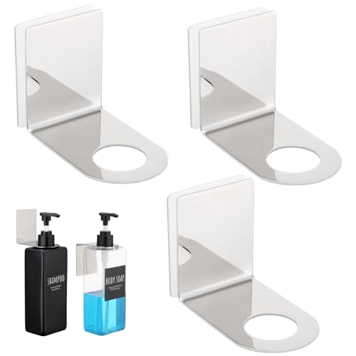 Image of Segbeauty Stainless Soap Bottle Dispenser, 3 Pack Dia 1.1in 2.8cm Drill-Free Wall Mounted Rack, Adhesive Wall Mount Bottle Holder for Shower Gel Bathroom Toilet Kitchen, Sliver