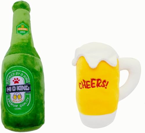 Angelkiss 2 Stücke Hundespielzeug Quietschend, Hund Bierflasche Spielzeug, Kauspielzeug für Hunde, Robustes Interaktives Plüschtier für Kleine, Mittlere und Grosse Hunde