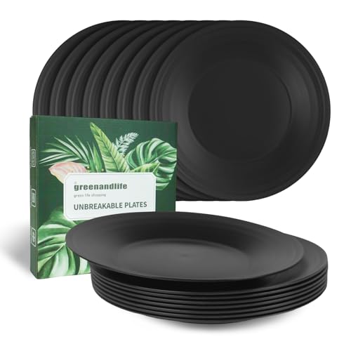 greenandlife 8 Pcs Dinner Plates, 10 inch Reusable Plastic Plates, Dishwasher & Microwave Safe PP Plates