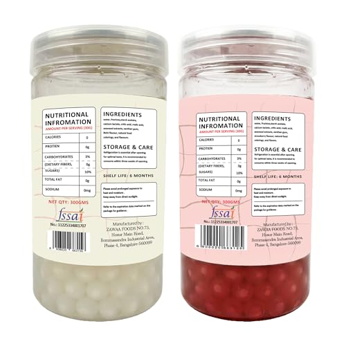 Image of Zawaa Boba Tea Assorted Popping Boba Pearls - Strawberry & Litchi | 300g Each (Pack of 2) | Bursting Bubble Tea Pearls