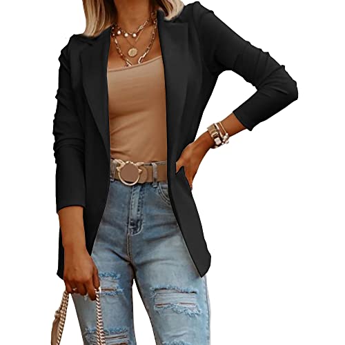 Womens Casual Long Sleeve Blazers Solid Color Knit Blazer Work Office Open Front Blazer Jacket3