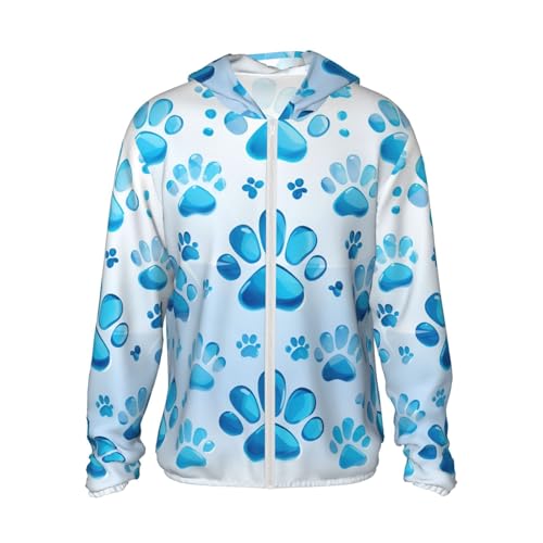 UPF 50+ Sun Protection Hoodie Long Sleeve Blue Paw Print Sun Shirt Rash Guard Fishing Shirts for Men