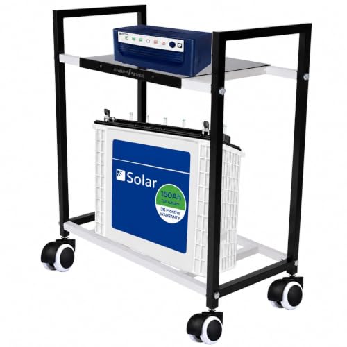 Image of Shop4Ever Inverter Trolley for Home, Heavy Duty Adjustable Inverter Stand with Wheels | Rust-Resistant Metal Battery Stand | Up to 150 kg Load | Home & Office Use