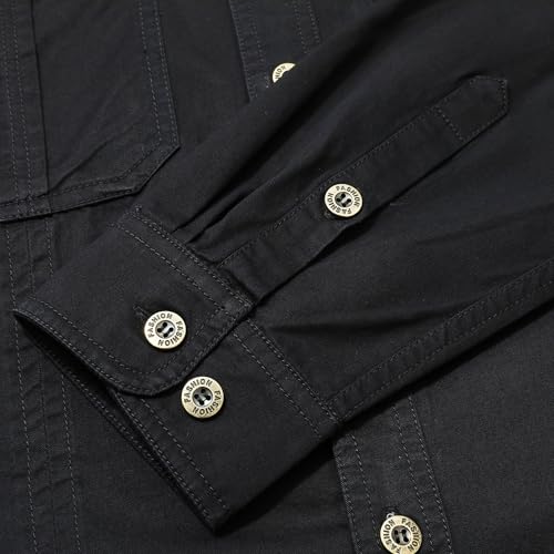 Zyvrenix Men's Long Sleeve Button Down Cotton Shirts with Pockets Black M - image 4