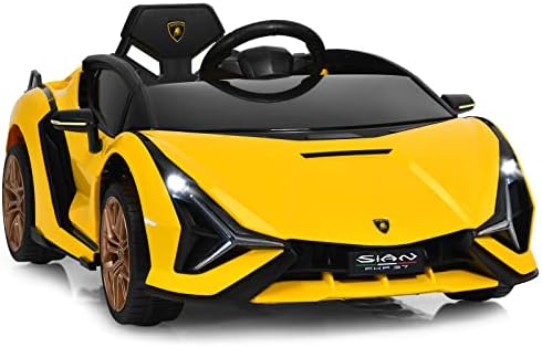 HONEY JOY Ride on Car, Lamborghini Licensed 12V Battery Powered Sports Car with Remote Control, Bluetooth USB & TF Card Slot, LED Light, Horn, Music, Electric Vehicle for Kids 3-8 Years (Yellow)