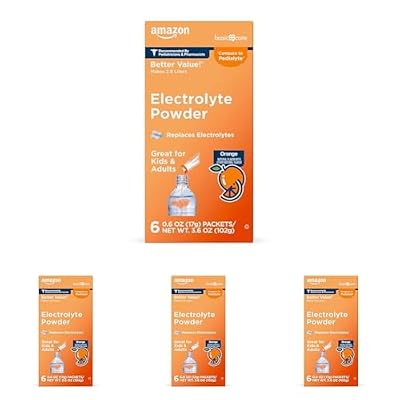 Amazon Basic Care Electrolyte Powder Packets for Kids & Adults, Orange Flavor, 6 Count (Pack of 4)
