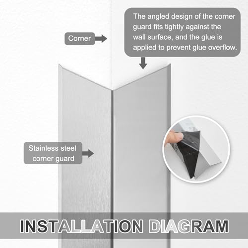 Image of MorningRo 8 Pack Stainless Steel Wall Corner Guards 2x2x48 Inch Heavy Duty Wall Corner Protector Metal Edge Protectors with 90-Degree Angle Smooth Folded Edge Design for Protection and Decoration