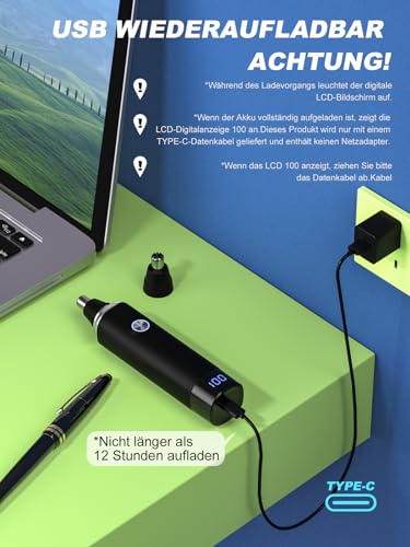 Nasenhaartrimmer, USB Wiederaufladbarer Nasenhaartrimmer mit LED-Anzeige, 2 IN 1 Schmerzfreier...