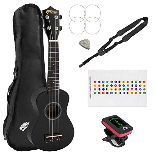 Tiger Kit de Ukelele Soprano Principiantes Unidades, Negro