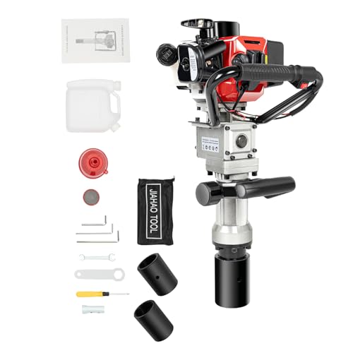 52cc Gas-Powered T Post Driver, 1900W 2 Stroke Single Cylinder Air-Cooled Gasoline Driver Hammer Drills, Garden Fencing Tools Fence Pile Driver with 2 Post Driver Heads (900W)