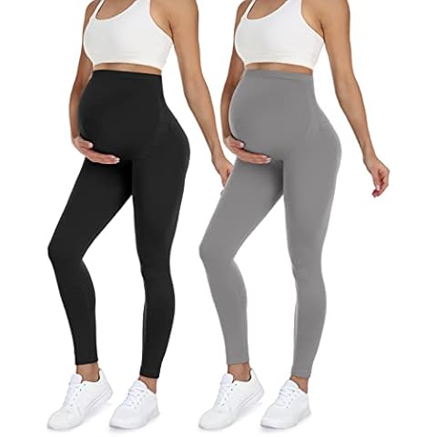 2/3 Pack Maternity Leggings for Women Over The Belly Butt Lift - Pregnancy Yoga Pants Active Wear Workout Leggings Cover