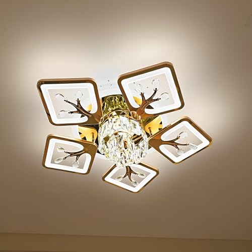 Image of LED Crystal Ceiling Chandelier, Low Height Ceiling Jhoomar /Jhoomer Light for Living Room, Jhumar /Jhummer for Hall Decoration (Jhumar with Remote and Rotational | Movable Crystals)