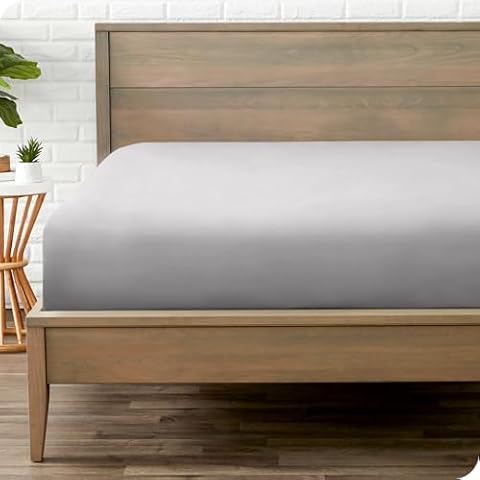 Bare Home Fitted Bottom Sheet Queen - Premium 1800 Microfiber - Ultra-Soft Wrinkle Free - Deep Pocket - Queen Fitted Sheet (Queen, Light Grey) Cover
