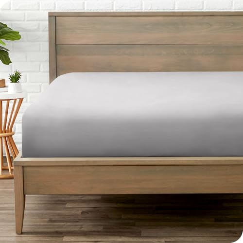 Bare Home Fitted Bottom Sheet Queen - Premium 1800 Microfiber - Ultra-Soft Wrinkle Free - Deep Pocket - Fitted Sheet (Queen, Light Grey)