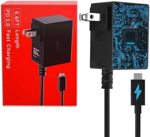 6.6FT Long Fast Charger for Nintendo Switch, USB C Type C Power Adapter Compatible with Nintendo Switch/Lite OLED/Dock, 15V/2.6A Supports TV Mode and Dock Station