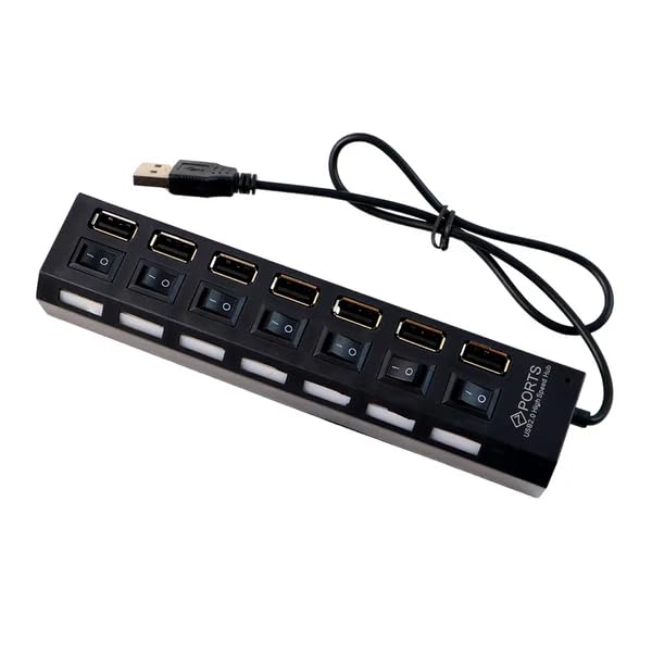 Image of USB Splitter Multi-Port USB 2.0 Hub | 7-Port Data Hub with Individual On /Off Switches and LED Indicators | USB A Expansion Adapter for PC Laptop Keyboard, Mouse Flash Drive Mobile and More