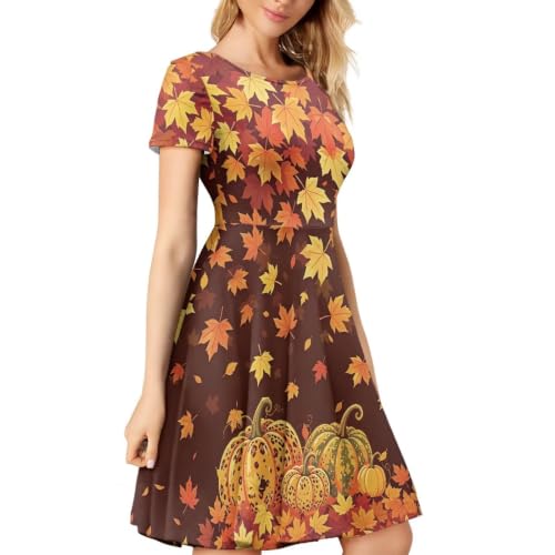 Image of HUGS IDEA Womens Puffy Swing Midi Dress Round Neck Short Sleeve Party A-Line Dresses
