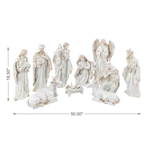 Image of Glitzhome Nativity Set for Christmas Indoor Decorations, 10-Piece Large White Nativity Figurines Sets 18.5 inch x 50 inch, Resin Tabletop Scenes Figures Xmas Collectibles Figurine Statue Holiday Decor