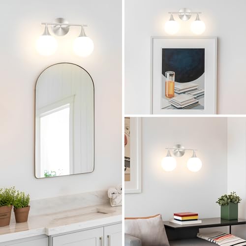 Image of Modern Brushed Nickel Bathroom Vanity Light - Energy Efficient G9 Base Bathroom Lighting Fixtures Over Mirror, Anti-Glare 14.2 Inch Soft Illumination for Makeup & Shaving, Stylish and Affordable