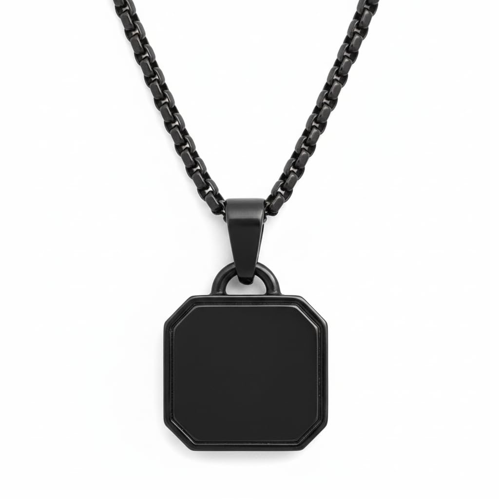 Men's Jewellery Black Silver Chain For Men Boys Geometric Stainless Steel Black Pendant Chain | Stylish Trendy Necklace for Men-image-48