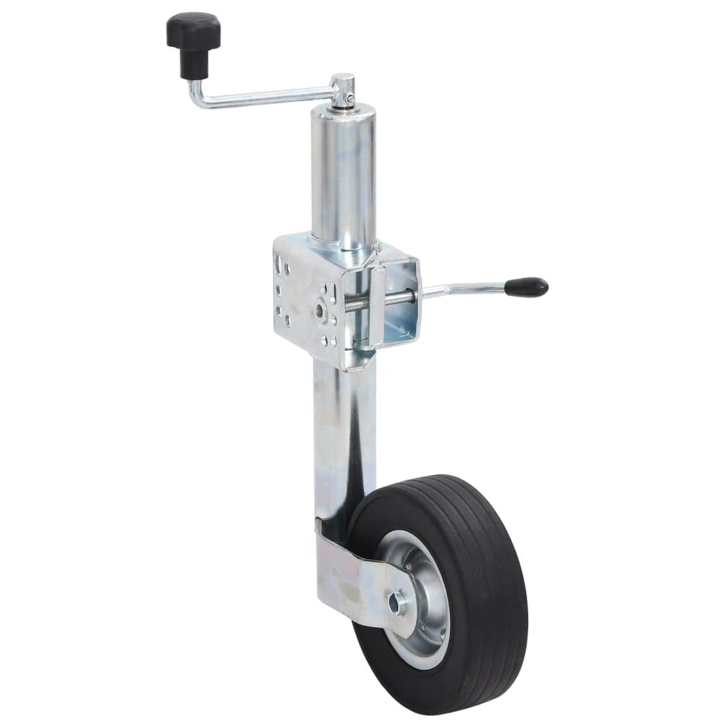 Stützrad 60 mm mit 2 Stützrohren und 3 Klemmen, verstellbar von 63 bis 87,5 cm, verzinkter Stahl, Vollgummireifen für Anhänger