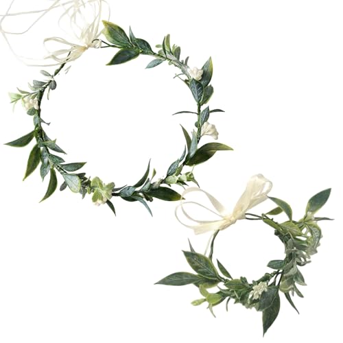 MUNSKT Green Leaf Crown Tiara avec bracelet de fleurs, accessoires elfe de forêt, coiffure de tête de costume de fée pour robe de mariée de fête...