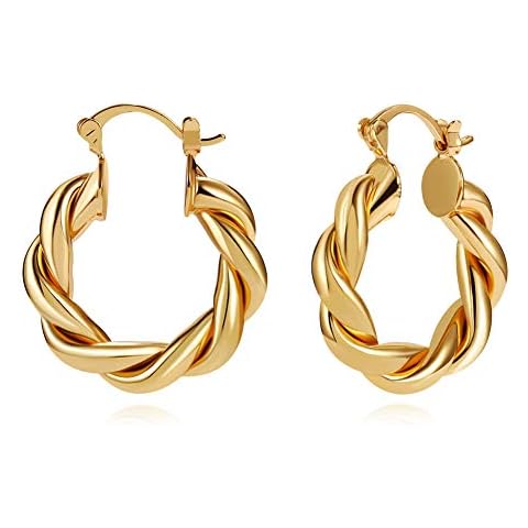 LILIE&WHITE Twisted Gold Chunky Hoop Earrings For Women 14K Gold Plated High Polished Lightweight Hoops For Women Fashion Jewelry For Lovers Cover