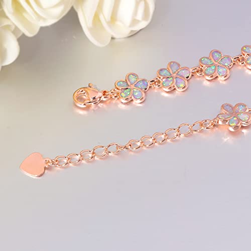 Cinily 14K Rose Gold Plated Adjustable Flower Tennis Bracelet Pink Fire Opal Bracelet For Women Girls #TOP4