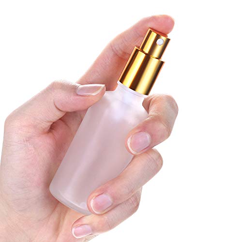 12 Pack 1.7 Oz Frosted Glass Spray Bottles with Fine Mist Atomizer &Golden Pump Cap,Empty Travel Size Perfume Liquid Containers for Essential Oils-Stickers,Pipette&Funnel included (Pack of 12)2
