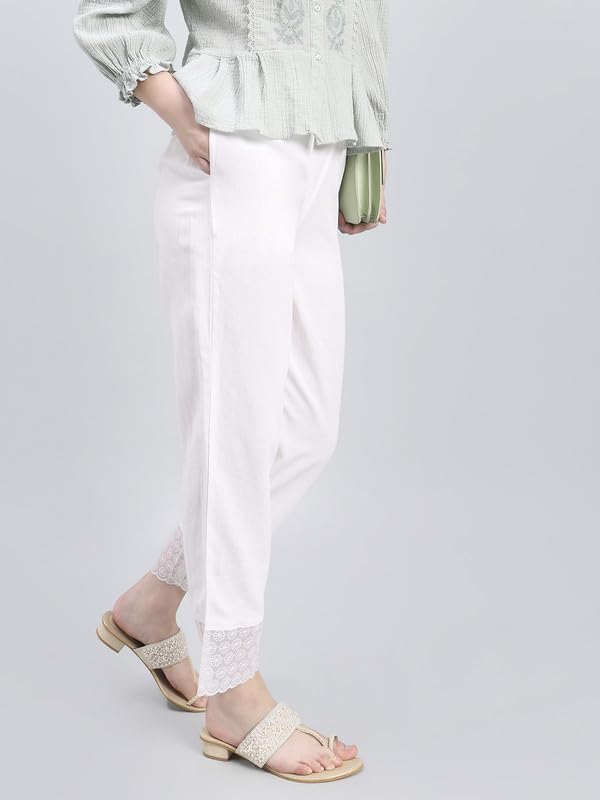 Image of GO COLORS Rayon Blend Ethnic Pant Organza for Women Full Length| Mid Rise, Lace Design