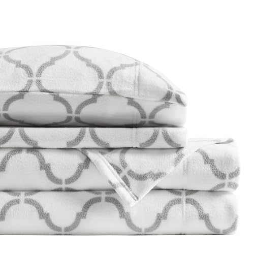 Image of True North by Sleep Philosophy Soft & Cozy Micro Fleece Sheet Set, Fitted Sheets Deep Elastic Pocket Fits Up to 16 inch Mattress, Warm Winter Bedding, Fleece Bed Set Full Geo 4 Piece